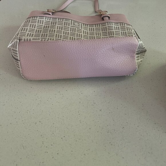 Anne Klein Pink & Grey Tote Bag - Gold Hardware - Geometric Print Purse Satchel - Picture 9 of 9